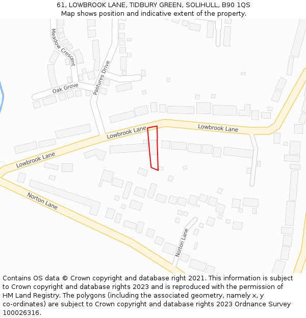 61, LOWBROOK LANE, TIDBURY GREEN, SOLIHULL, B90 1QS: Location map and indicative extent of plot