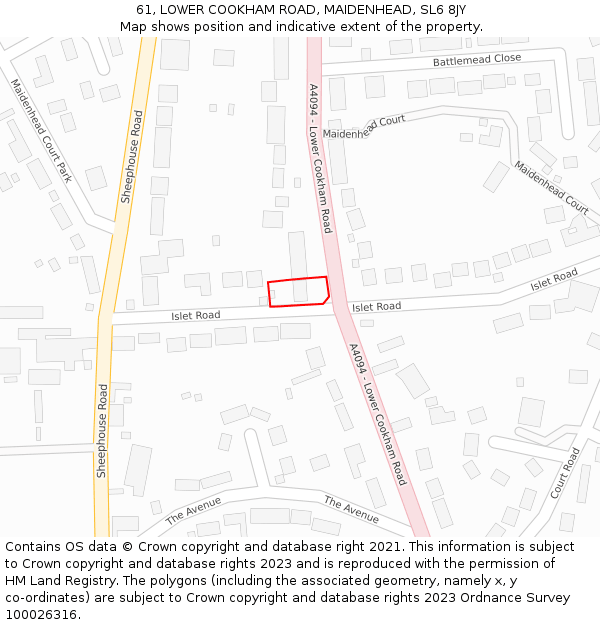 61, LOWER COOKHAM ROAD, MAIDENHEAD, SL6 8JY: Location map and indicative extent of plot