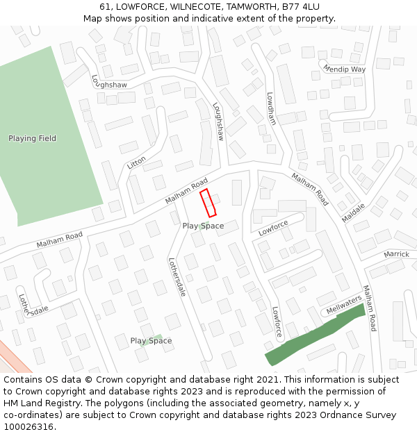 61, LOWFORCE, WILNECOTE, TAMWORTH, B77 4LU: Location map and indicative extent of plot