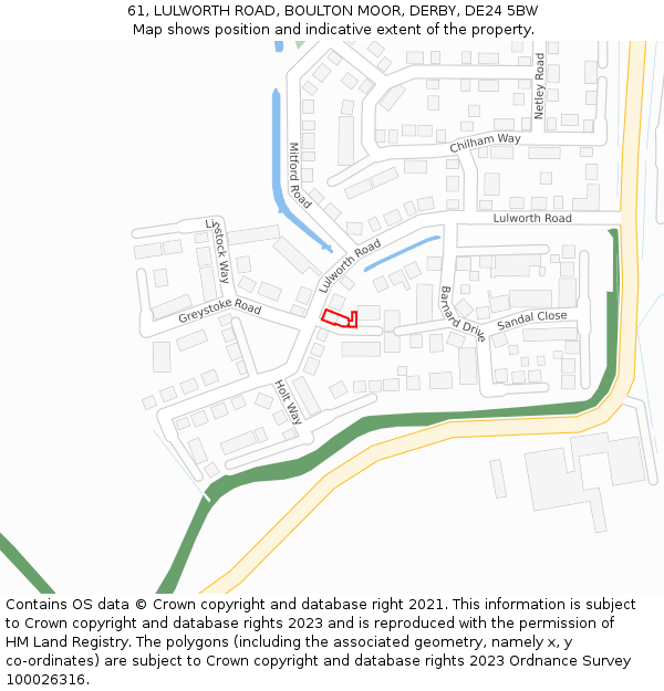 61, LULWORTH ROAD, BOULTON MOOR, DERBY, DE24 5BW: Location map and indicative extent of plot