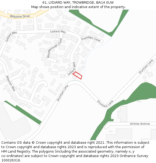 61, LYDIARD WAY, TROWBRIDGE, BA14 0UW: Location map and indicative extent of plot