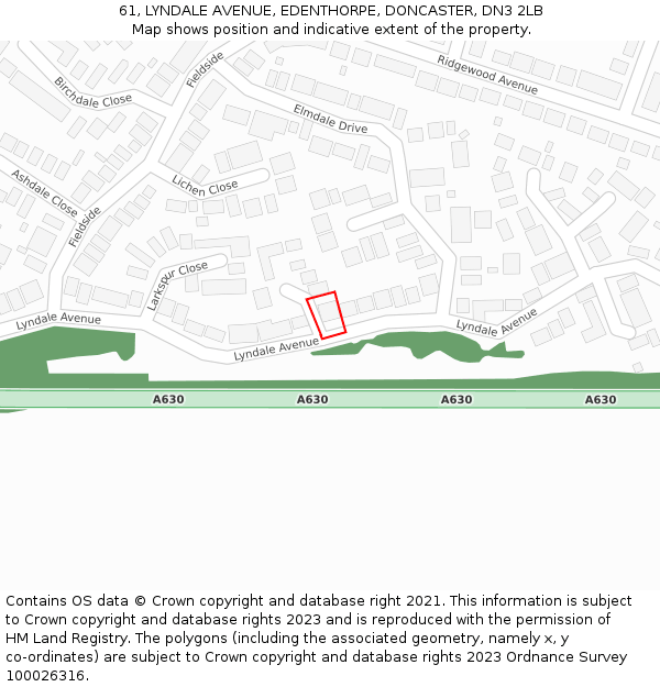 61, LYNDALE AVENUE, EDENTHORPE, DONCASTER, DN3 2LB: Location map and indicative extent of plot