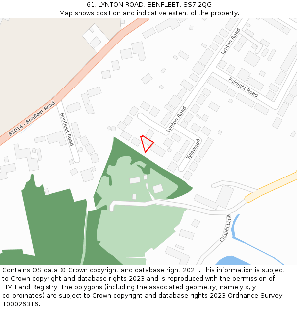 61, LYNTON ROAD, BENFLEET, SS7 2QG: Location map and indicative extent of plot