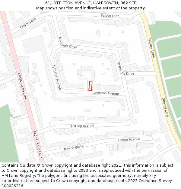 61, LYTTLETON AVENUE, HALESOWEN, B62 9EB: Location map and indicative extent of plot
