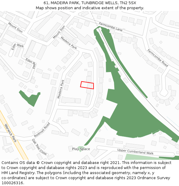 61, MADEIRA PARK, TUNBRIDGE WELLS, TN2 5SX: Location map and indicative extent of plot