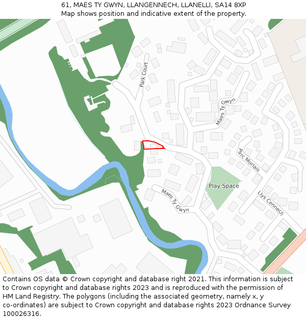 61, MAES TY GWYN, LLANGENNECH, LLANELLI, SA14 8XP: Location map and indicative extent of plot