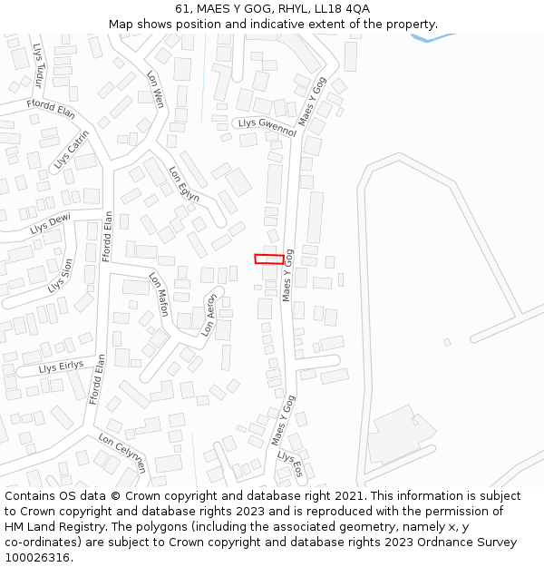 61, MAES Y GOG, RHYL, LL18 4QA: Location map and indicative extent of plot