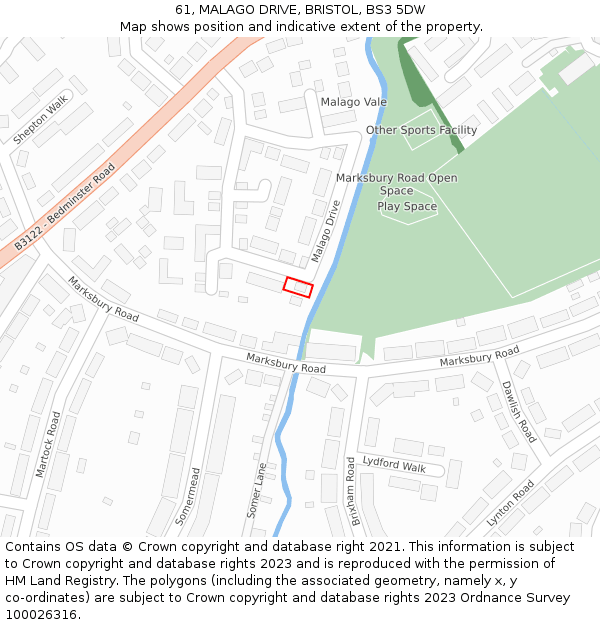 61, MALAGO DRIVE, BRISTOL, BS3 5DW: Location map and indicative extent of plot