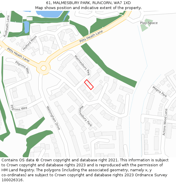 61, MALMESBURY PARK, RUNCORN, WA7 1XD: Location map and indicative extent of plot