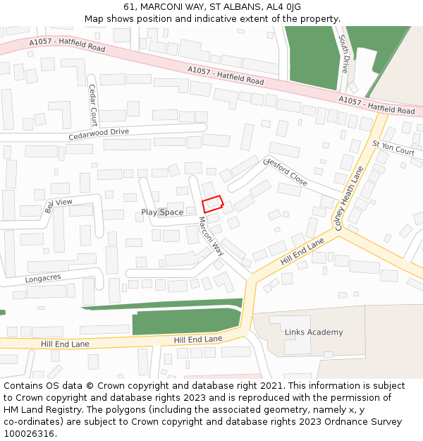 61, MARCONI WAY, ST ALBANS, AL4 0JG: Location map and indicative extent of plot