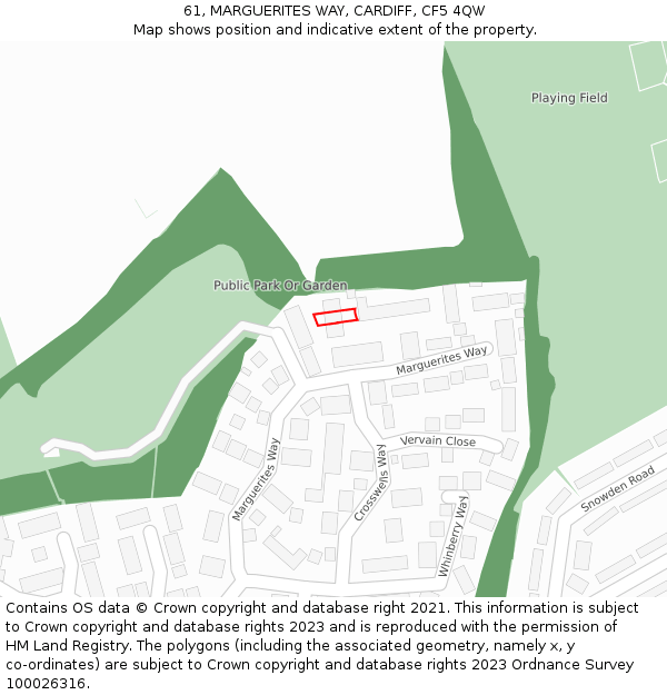 61, MARGUERITES WAY, CARDIFF, CF5 4QW: Location map and indicative extent of plot