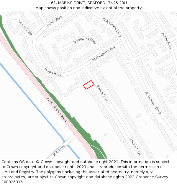 61, MARINE DRIVE, SEAFORD, BN25 2RU: Location map and indicative extent of plot