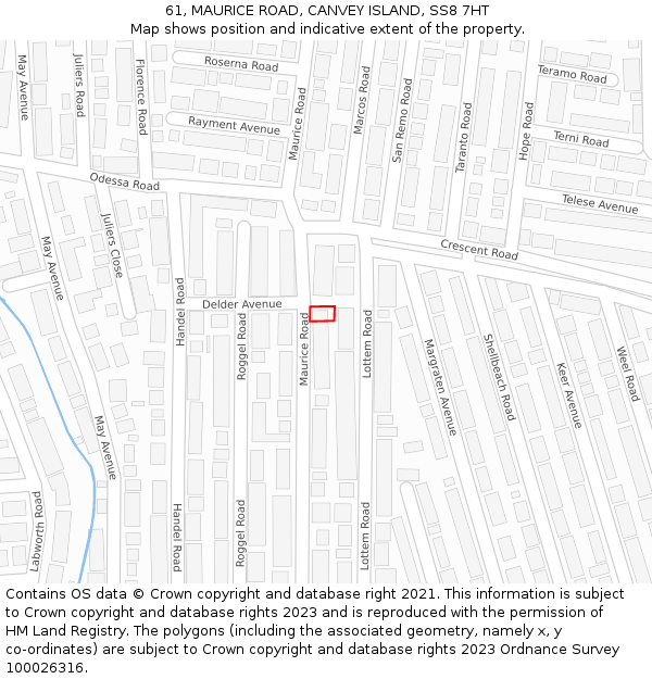 61, MAURICE ROAD, CANVEY ISLAND, SS8 7HT: Location map and indicative extent of plot