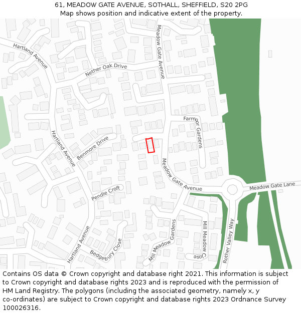 61, MEADOW GATE AVENUE, SOTHALL, SHEFFIELD, S20 2PG: Location map and indicative extent of plot