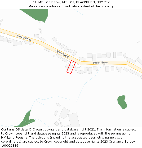 61, MELLOR BROW, MELLOR, BLACKBURN, BB2 7EX: Location map and indicative extent of plot