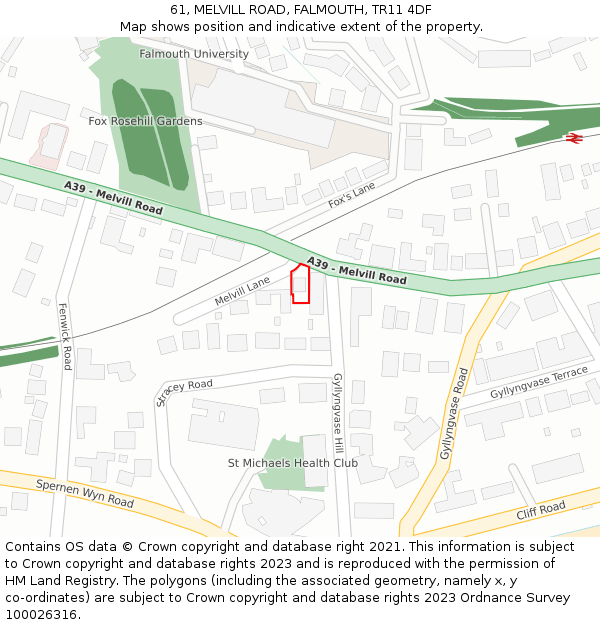 61, MELVILL ROAD, FALMOUTH, TR11 4DF: Location map and indicative extent of plot