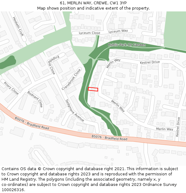 61, MERLIN WAY, CREWE, CW1 3YP: Location map and indicative extent of plot