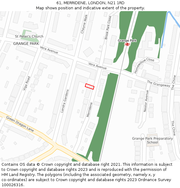 61, MERRIDENE, LONDON, N21 1RD: Location map and indicative extent of plot