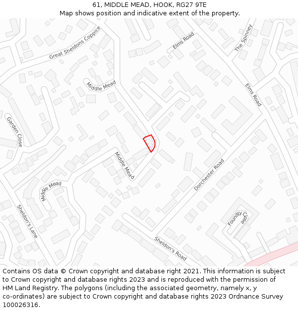 61, MIDDLE MEAD, HOOK, RG27 9TE: Location map and indicative extent of plot