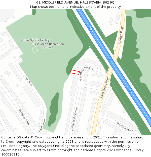 61, MIDDLEFIELD AVENUE, HALESOWEN, B62 9QJ: Location map and indicative extent of plot