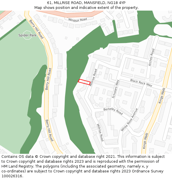 61, MILLRISE ROAD, MANSFIELD, NG18 4YP: Location map and indicative extent of plot