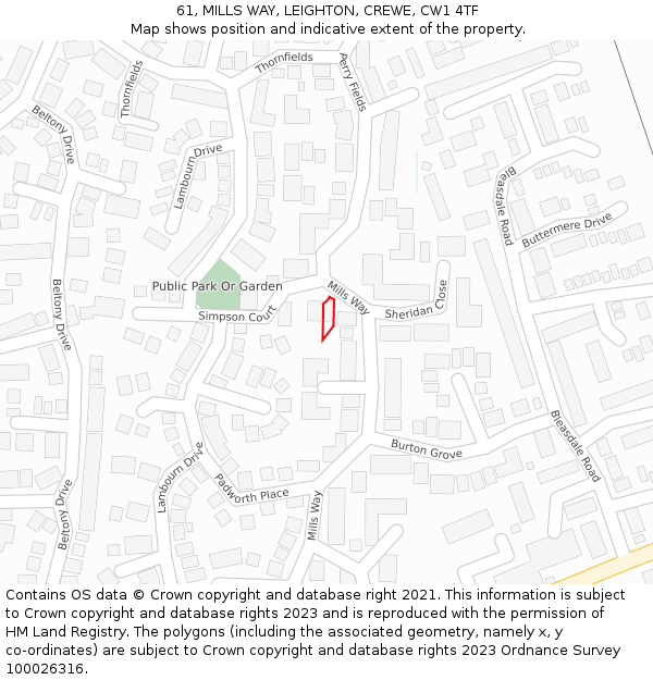 61, MILLS WAY, LEIGHTON, CREWE, CW1 4TF: Location map and indicative extent of plot