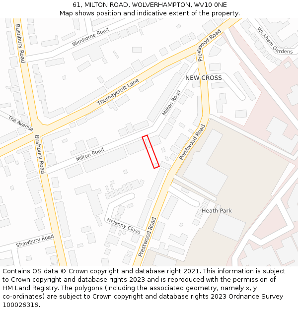 61, MILTON ROAD, WOLVERHAMPTON, WV10 0NE: Location map and indicative extent of plot