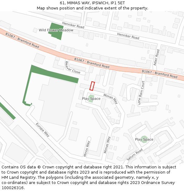 61, MIMAS WAY, IPSWICH, IP1 5ET: Location map and indicative extent of plot