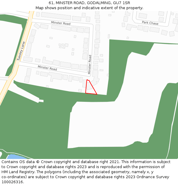 61, MINSTER ROAD, GODALMING, GU7 1SR: Location map and indicative extent of plot