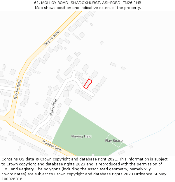 61, MOLLOY ROAD, SHADOXHURST, ASHFORD, TN26 1HR: Location map and indicative extent of plot