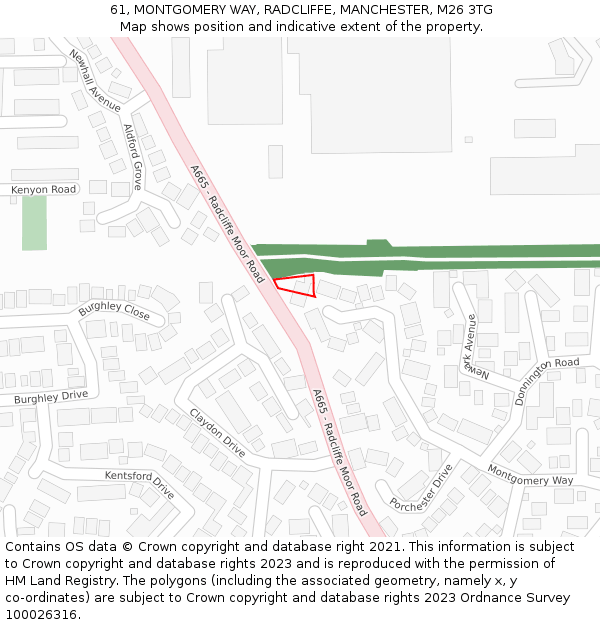 61, MONTGOMERY WAY, RADCLIFFE, MANCHESTER, M26 3TG: Location map and indicative extent of plot