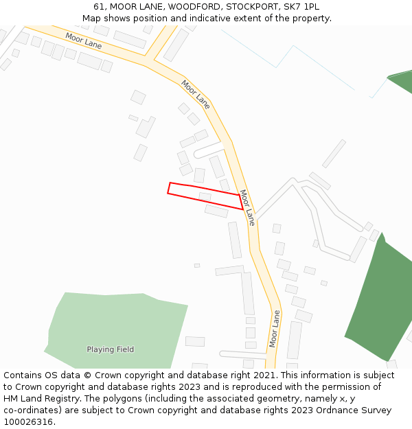 61, MOOR LANE, WOODFORD, STOCKPORT, SK7 1PL: Location map and indicative extent of plot
