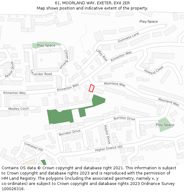 61, MOORLAND WAY, EXETER, EX4 2ER: Location map and indicative extent of plot