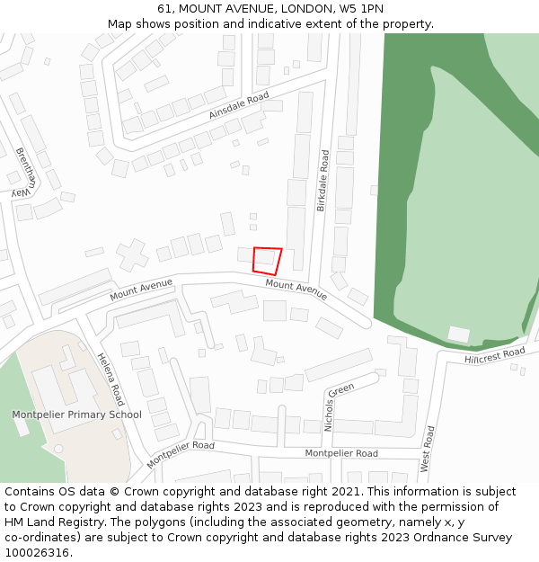 61, MOUNT AVENUE, LONDON, W5 1PN: Location map and indicative extent of plot