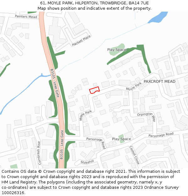 61, MOYLE PARK, HILPERTON, TROWBRIDGE, BA14 7UE: Location map and indicative extent of plot