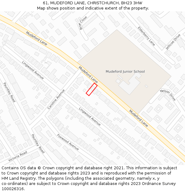 61, MUDEFORD LANE, CHRISTCHURCH, BH23 3HW: Location map and indicative extent of plot