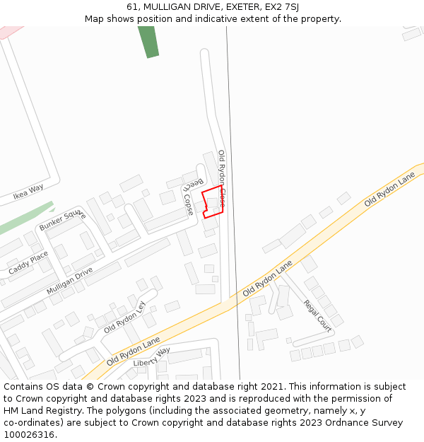 61, MULLIGAN DRIVE, EXETER, EX2 7SJ: Location map and indicative extent of plot