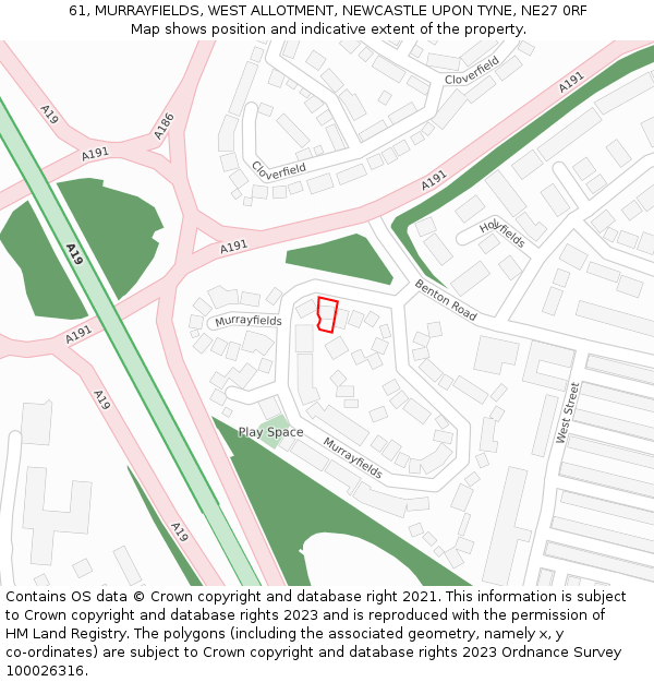 61, MURRAYFIELDS, WEST ALLOTMENT, NEWCASTLE UPON TYNE, NE27 0RF: Location map and indicative extent of plot