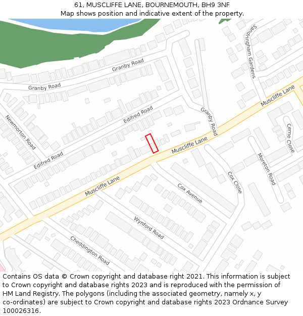 61, MUSCLIFFE LANE, BOURNEMOUTH, BH9 3NF: Location map and indicative extent of plot