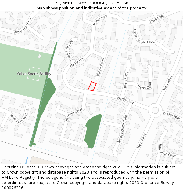 61, MYRTLE WAY, BROUGH, HU15 1SR: Location map and indicative extent of plot