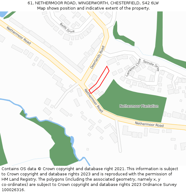 61, NETHERMOOR ROAD, WINGERWORTH, CHESTERFIELD, S42 6LW: Location map and indicative extent of plot