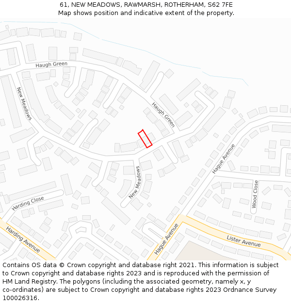 61, NEW MEADOWS, RAWMARSH, ROTHERHAM, S62 7FE: Location map and indicative extent of plot