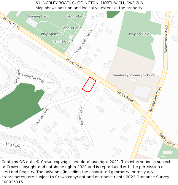 61, NORLEY ROAD, CUDDINGTON, NORTHWICH, CW8 2LA: Location map and indicative extent of plot