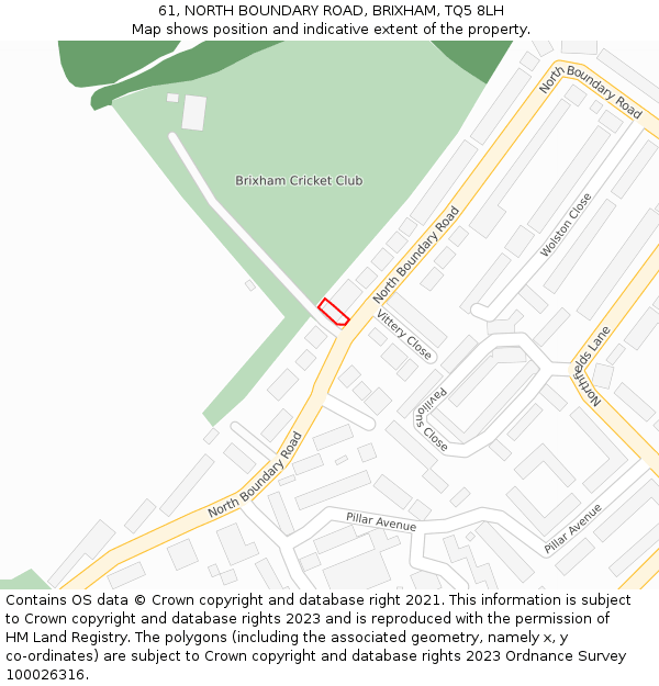 61, NORTH BOUNDARY ROAD, BRIXHAM, TQ5 8LH: Location map and indicative extent of plot