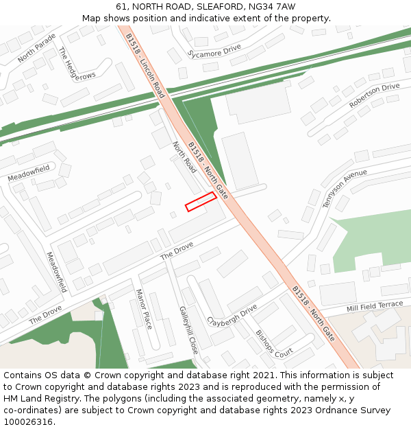 61, NORTH ROAD, SLEAFORD, NG34 7AW: Location map and indicative extent of plot