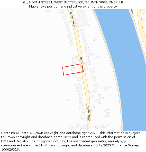 61, NORTH STREET, WEST BUTTERWICK, SCUNTHORPE, DN17 3JR: Location map and indicative extent of plot