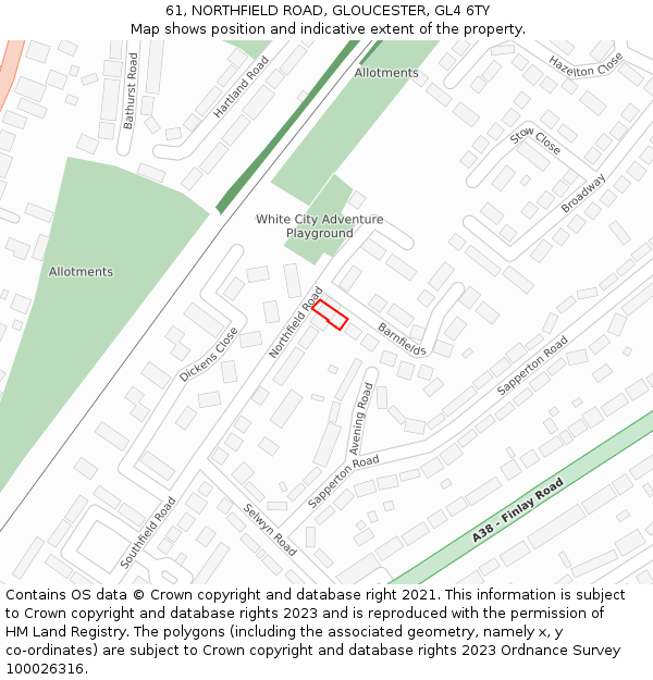 61, NORTHFIELD ROAD, GLOUCESTER, GL4 6TY: Location map and indicative extent of plot