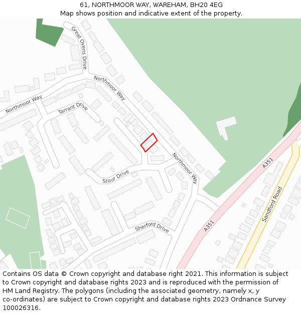 61, NORTHMOOR WAY, WAREHAM, BH20 4EG: Location map and indicative extent of plot