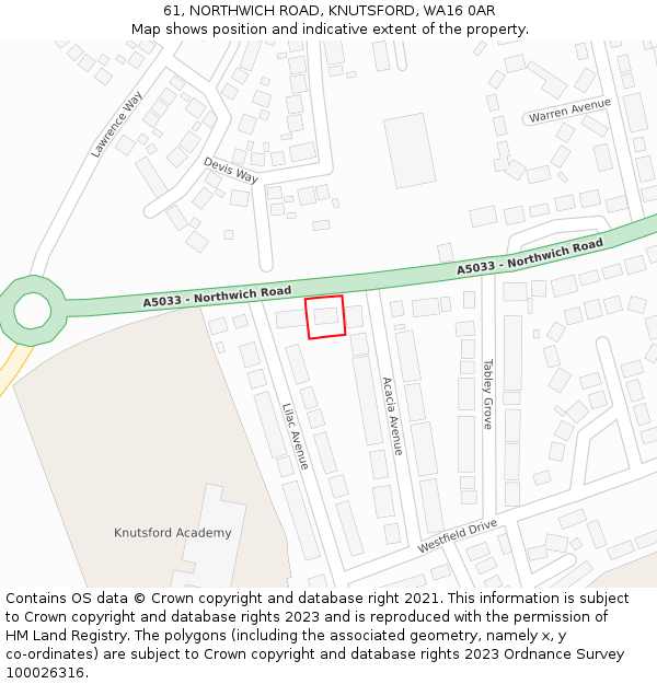 61, NORTHWICH ROAD, KNUTSFORD, WA16 0AR: Location map and indicative extent of plot