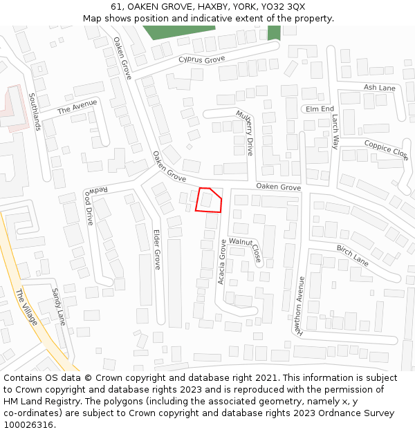 61, OAKEN GROVE, HAXBY, YORK, YO32 3QX: Location map and indicative extent of plot